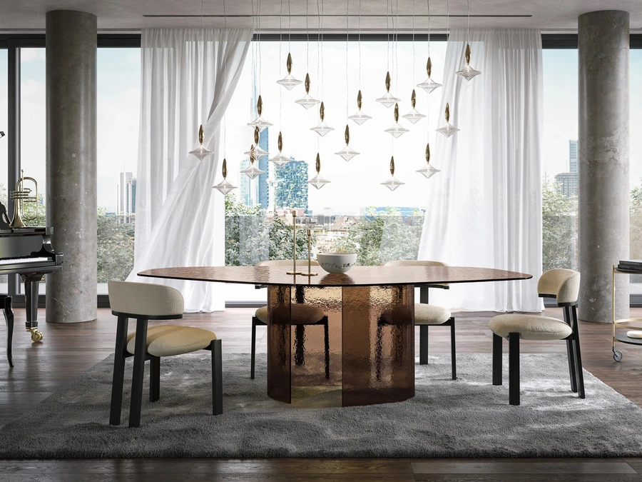 Tavolo in vetro curvato e martellato Ablos di Tonin Casa