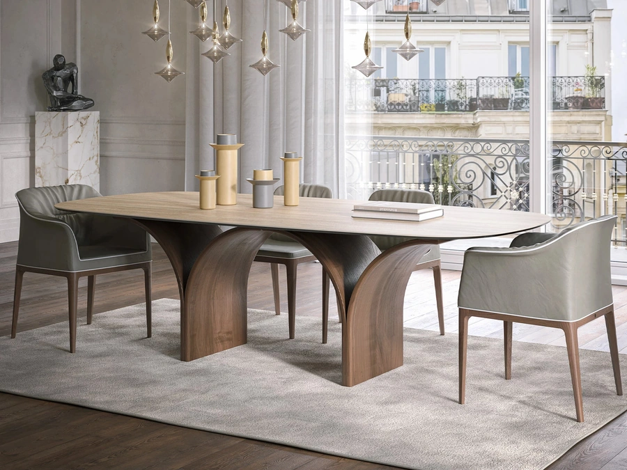 Tavolo in gres porcellanato e base in legno Arco di Tonin Casa