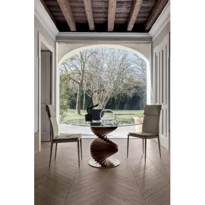Tavolo rotondo Firenze con base in legno e top in vetro di Tonin Casa