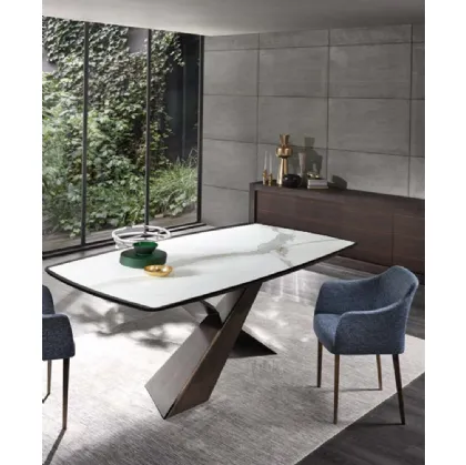Tavolo Living con piano Legno con inserto in Ceramica e base in metallo verniciato di Riflessi