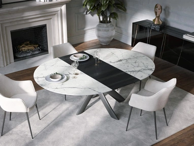 Tavolo allungabile Style Round Ext in ceramica con allunga in legno di Tonin Casa