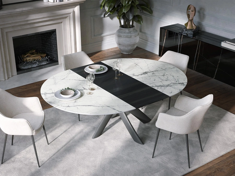 Tavolo allungabile Style Round Ext in ceramica con allunga in legno di Tonin Casa