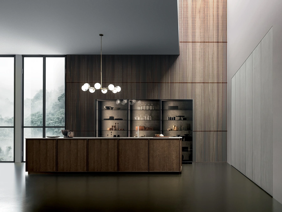Cucina Design lineare Frame Black Dust di Modulnova