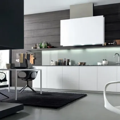 Cucina Design Light Vetro Bianco con top in Rovere Carbone di Modulnova