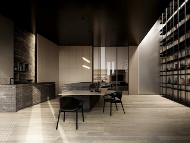 Cucina Design con isola Twenty Lab in Travertino Titanium di Modulnova