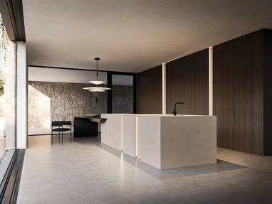 Cucina Design con isola Vertical Gold Pearl di Modulnova