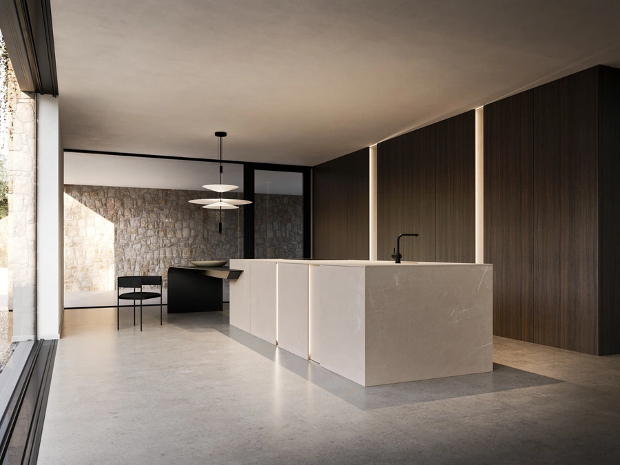 Cucina Design con isola Vertical Gold Pearl di Modulnova