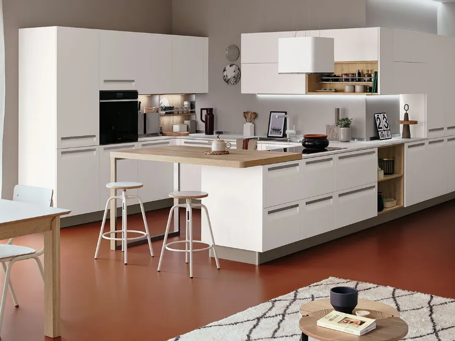 Cucina Moderna Carrera angolare con penisola in laccato Bianco di Veneta Cucine