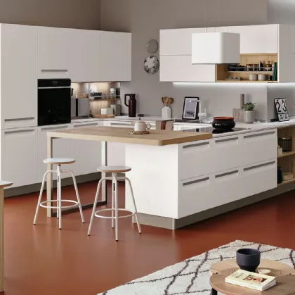 Cucina Moderna Carrera angolare con penisola in laccato Bianco di Veneta Cucine