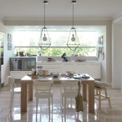 Cucina Moderna lineare Dialogo in Rovere Poro Aperto Bianco di Veneta Cucine