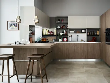Cucina Moderna Ethica angolare in finitura Quercia Medio Dek e Silk Grigio Tortora di Veneta Cucine