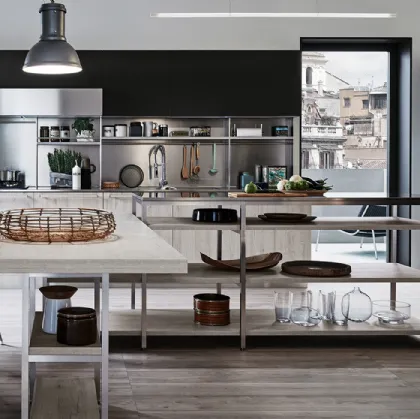 Cucina Moderna con penisola Ethica finitura Quercia Bianco Dek di Veneta Cucine