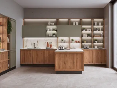 Cucina Moderna con penisola Milano 01 in Rovere e laccato Verde di Veneta Cucine