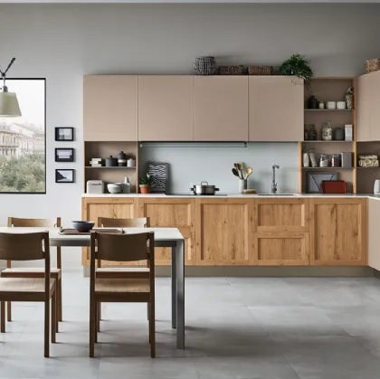 Cucina Moderna angolare Milano 08 in Rovere Nodoso chiaro e laccato Beige di Veneta Cucine