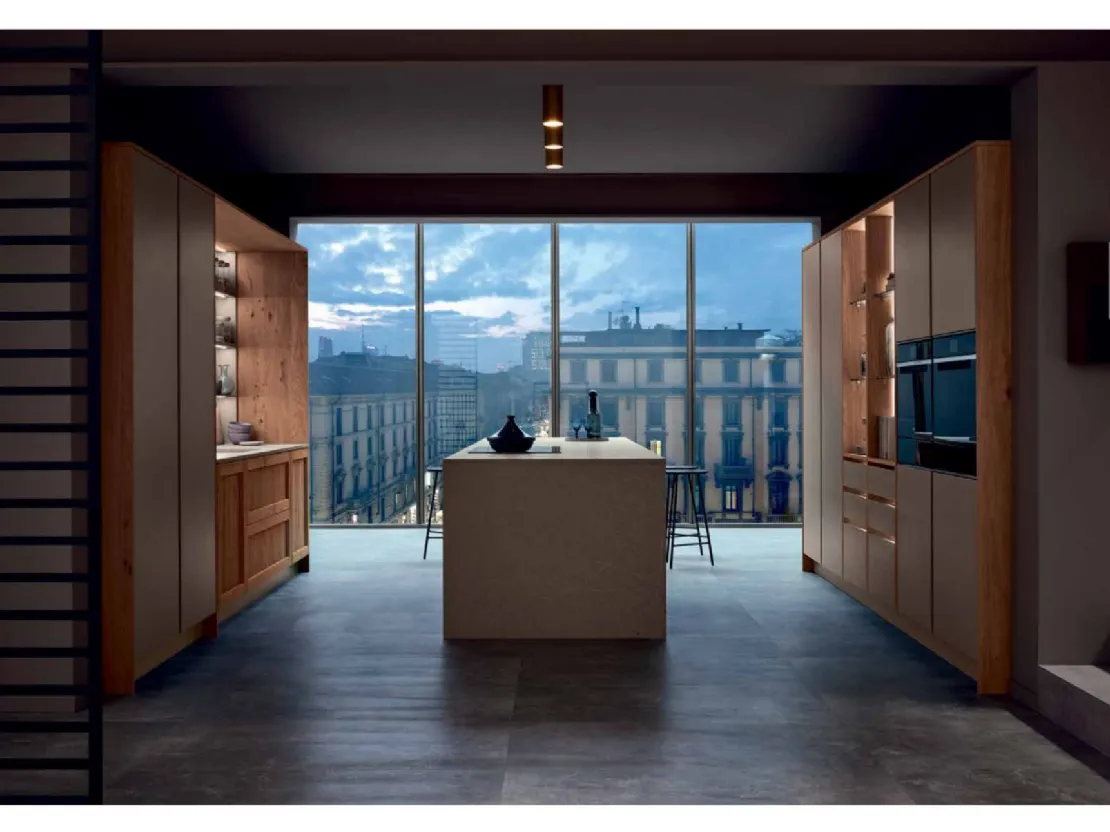 Cucina moderna in rovere e laccato beige Milano di Veneta Cucine