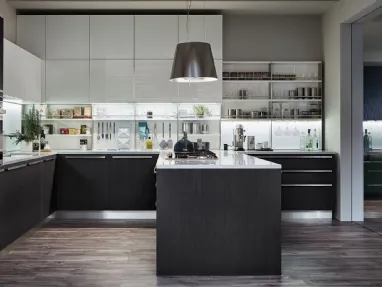Cucina Moderna Extra angolare in Rovere Grafite e laccato lucido Bianco Puro di Veneta Cucine