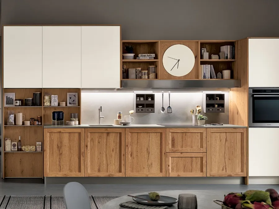 Cucina Moderna lineare Milano in Rovere Nodoso e laccato Bianco di Veneta Cucine