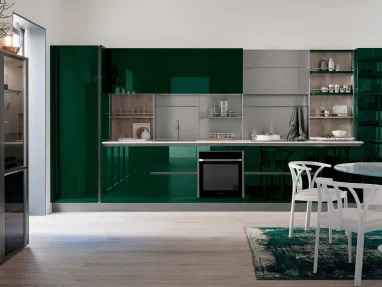 Cucina Moderna lineare Oyster 06 in laccato lucido Verde Lago di Veneta Cucine