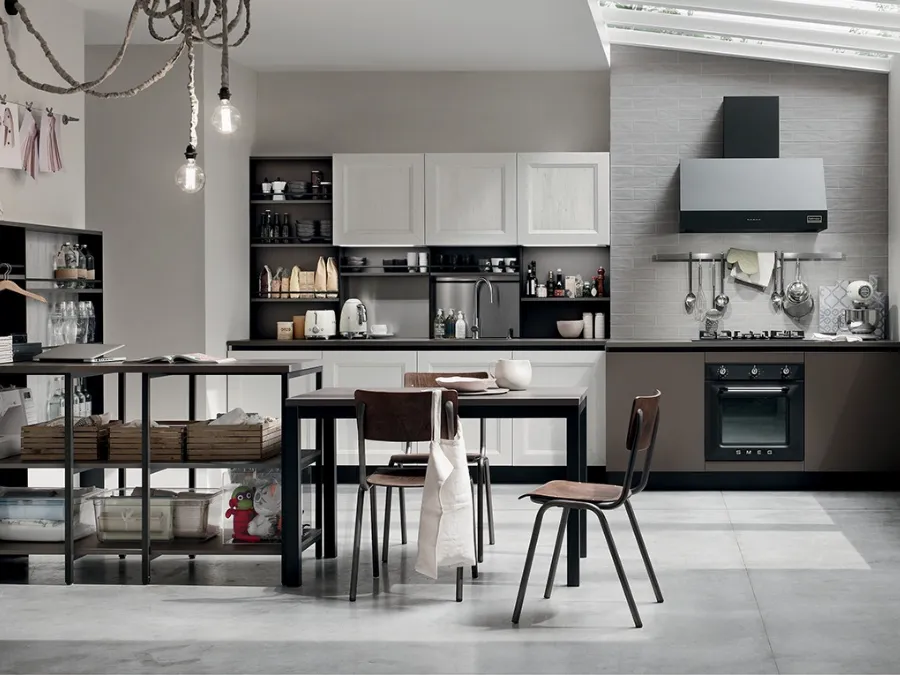 Cucina Moderna Start Time Go con penisola finitura Antracite e Sequoia Bianco di Veneta Cucine