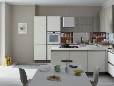 Cucina Moderna Start Time Presa angolare in finitura Graffiato Gesso, laccato Rame e olmo Neutro di Veneta Cucine
