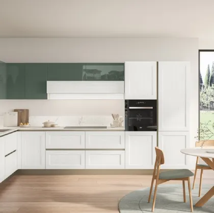 Cucina Moderna Tablet 02 in laccato Sequoia Bianco e Verde Timo di Veneta Cucine